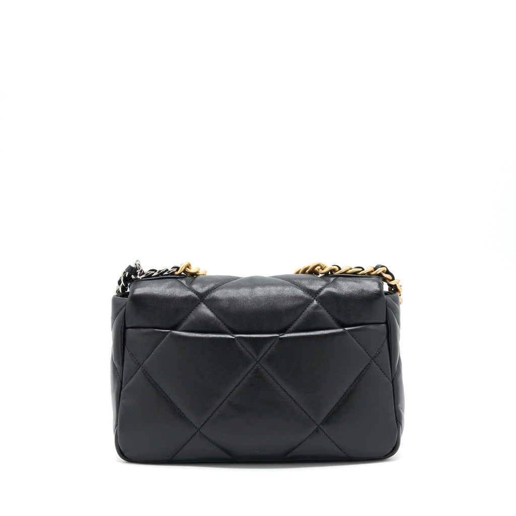 CHANEL 19 FLAP BAG SMALL LAMBSKIN BLACK GOLD/SLIVER HARDWARE