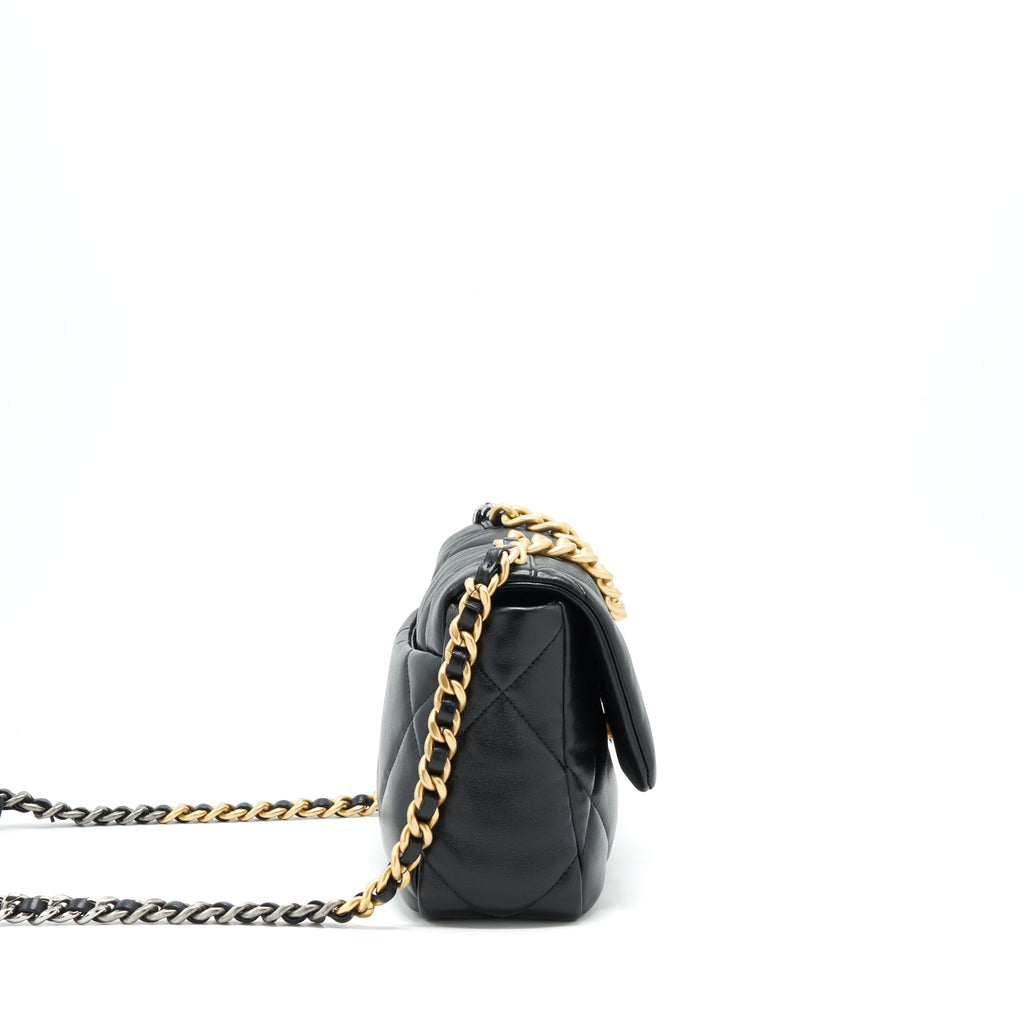 CHANEL 19 FLAP BAG SMALL LAMBSKIN BLACK GOLD/SLIVER HARDWARE