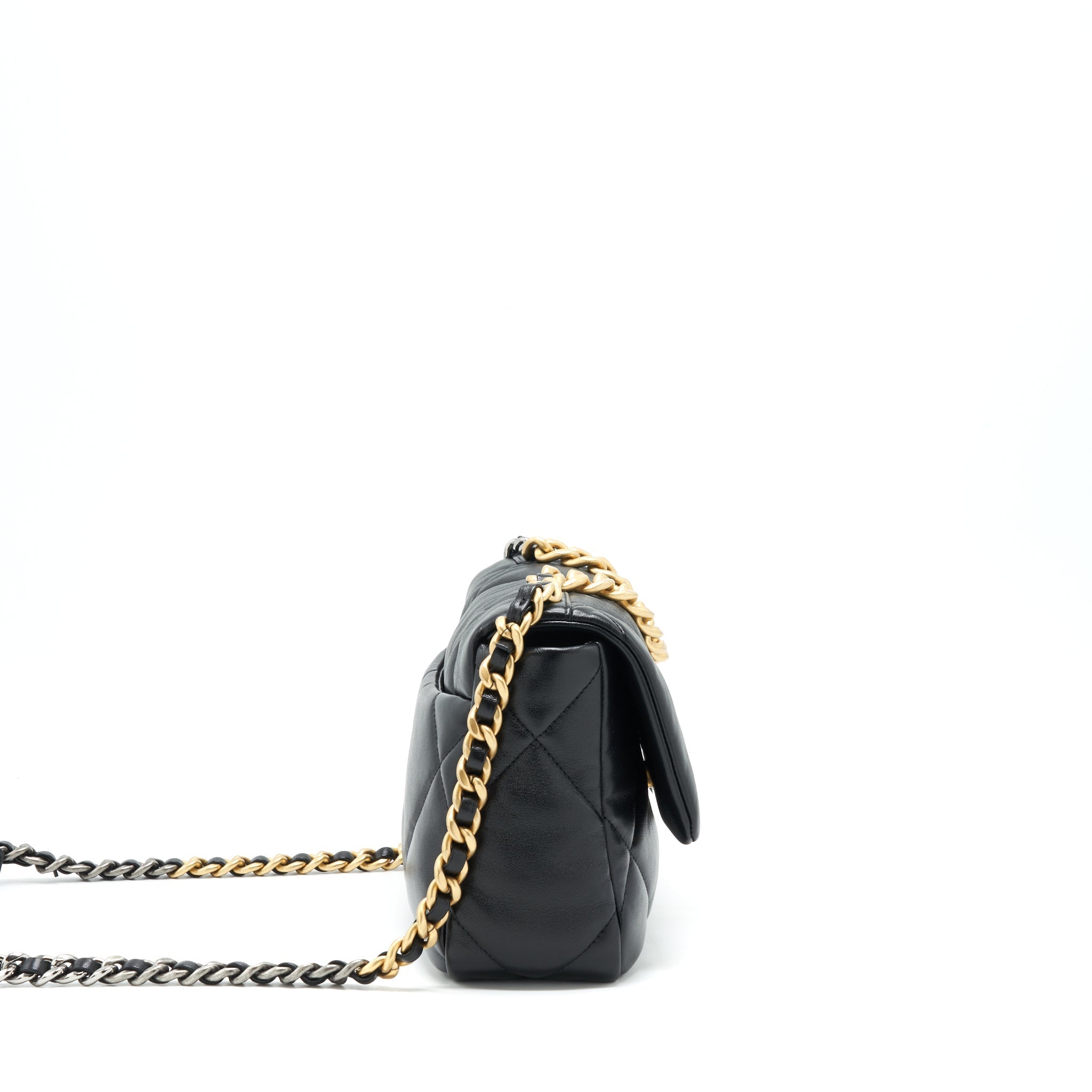 CHANEL 19 FLAP BAG SMALL LAMBSKIN BLACK GOLD/SLIVER HARDWARE