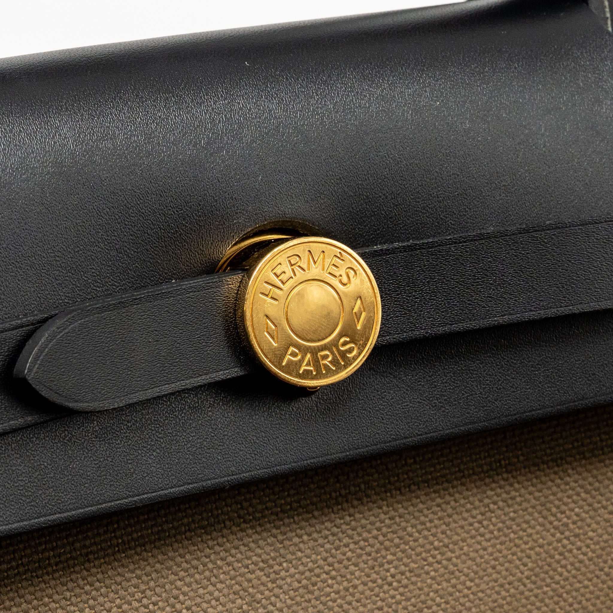 HERMES HERBAG 31 HUNTER LEATHER/ CANVAS TOUNDRA / BLACK GHW