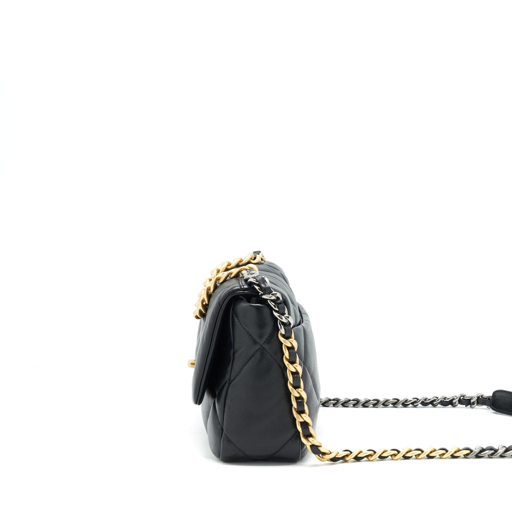 CHANEL 19 FLAP BAG SMALL LAMBSKIN BLACK GOLD/SLIVER HARDWARE