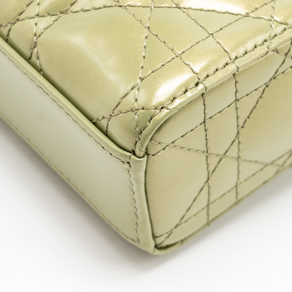 DIOR SMALL LADY D-JOY BAG CANNAGE PATENT LEATHER IRIDESCENT GREEN LGHW
