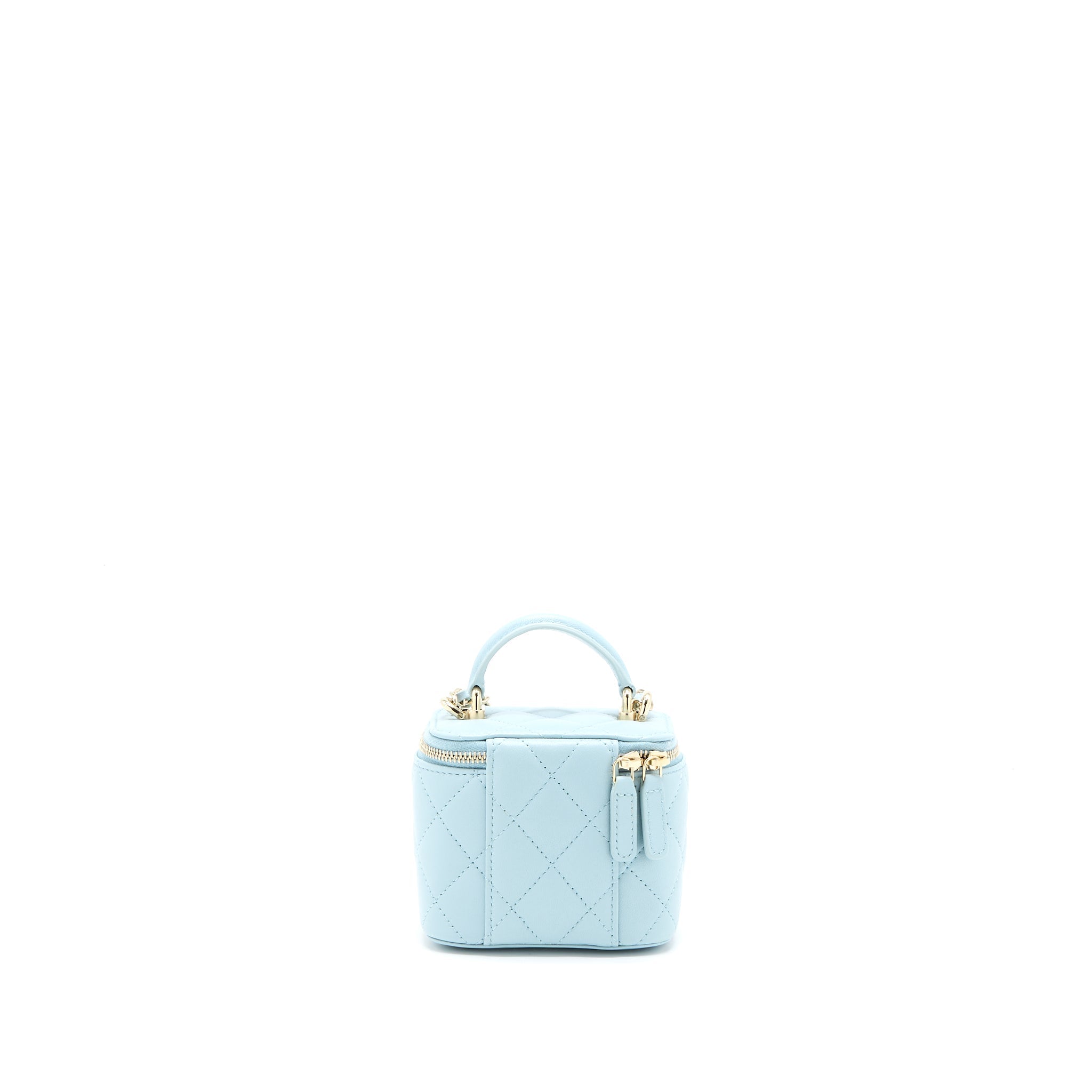 CHANEL 22P TOP HANDLE MINI VANITY WITH CHAIN LAMBSKIN LIGHT BLUE LGHW
