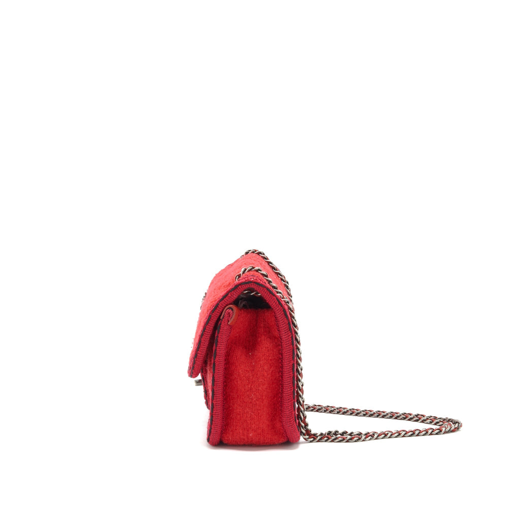 CHANEL FLAP BAG WOOL/FABRIC RED RUTHENIUM HARDWARE