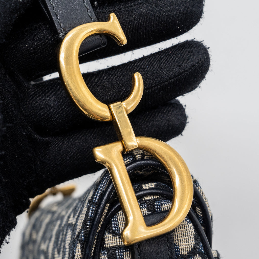 DIOR MINI SADDLE BAG BLUE OBLIQUE JACQUARD GHW