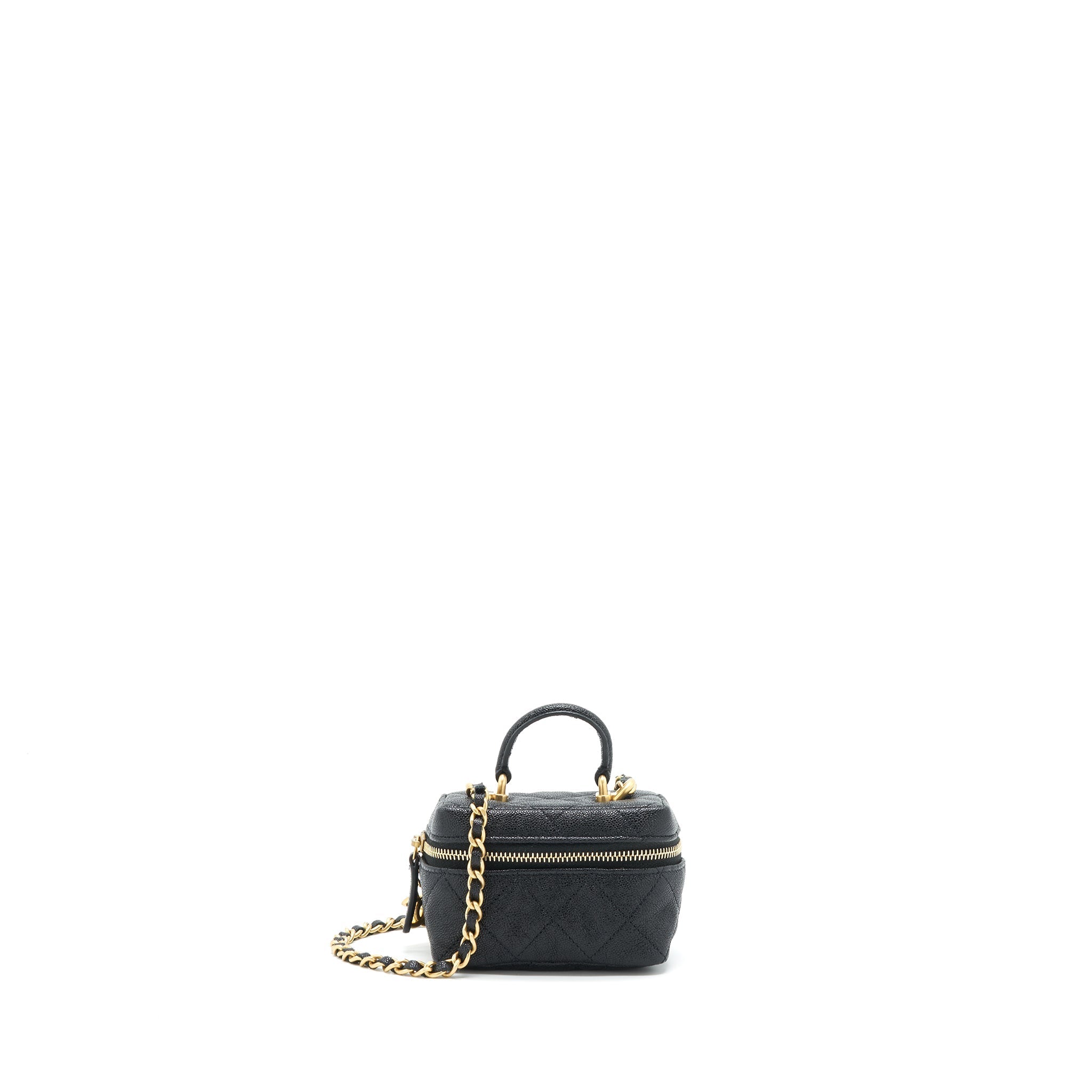 CHANEL TOP HANDLE MINI ZIPPER SOFT VANITY WITH CHAIN CAVIAR BLACK GHW