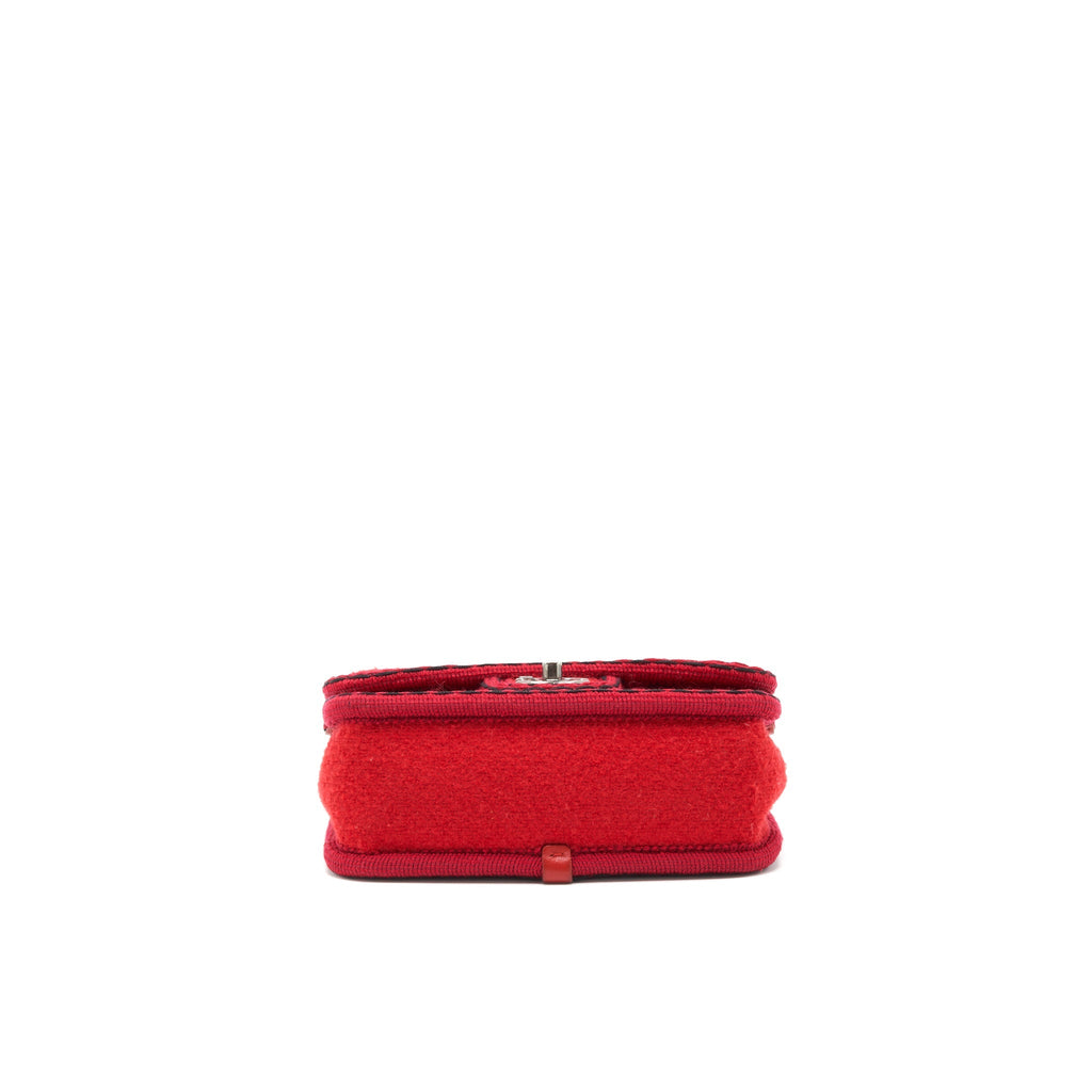 CHANEL FLAP BAG WOOL/FABRIC RED RUTHENIUM HARDWARE