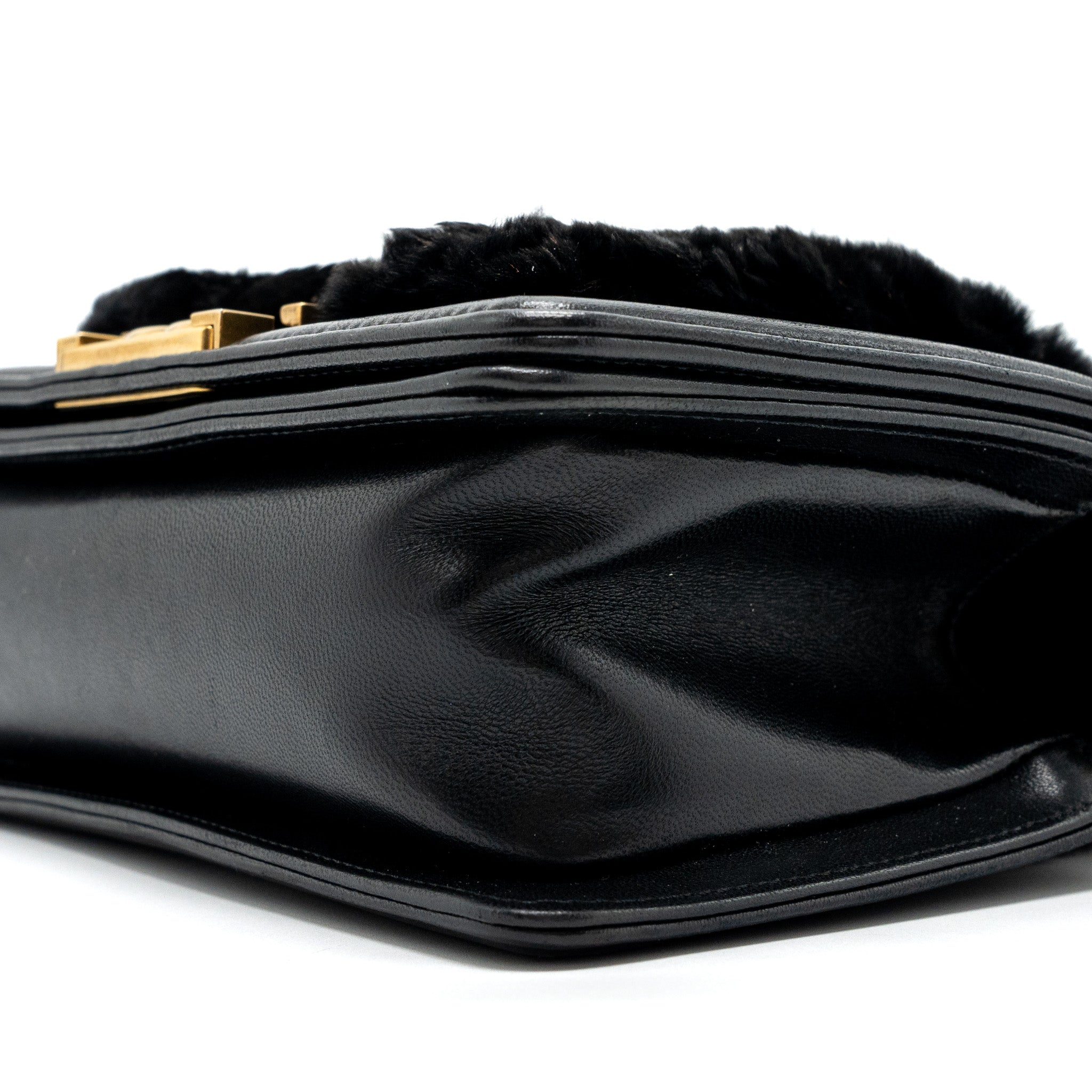 CHANEL SMALL BOY BAG RABBIT HAIR LIMITED EDITION LAMBSKIN BLACK GHW