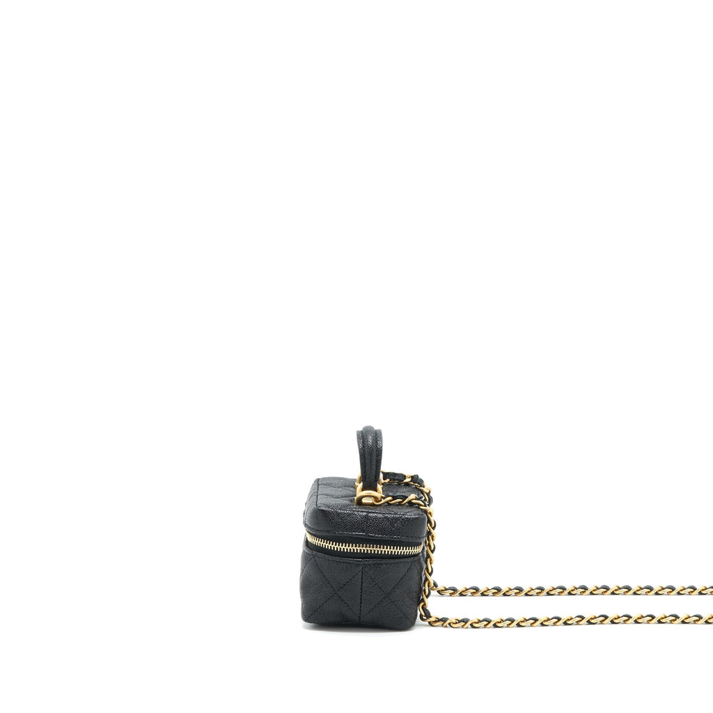 CHANEL TOP HANDLE MINI ZIPPER SOFT VANITY WITH CHAIN CAVIAR BLACK GHW