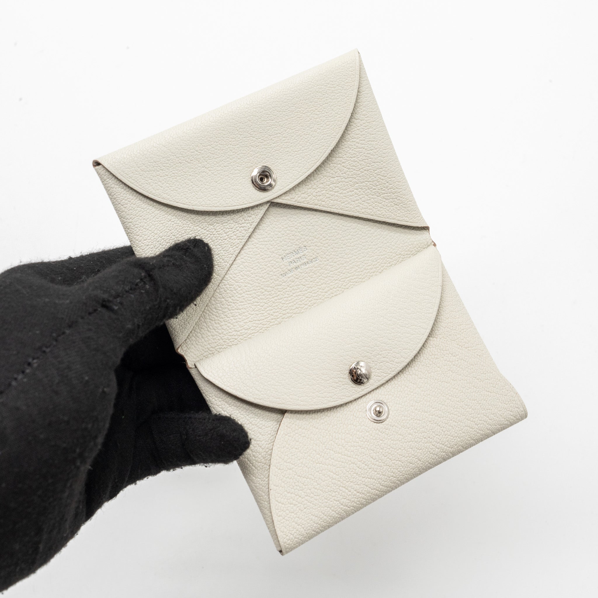 HERMES CALVIN DUO CARD HOLDER CHÈVRE MYSORE GRIS PALE SHW