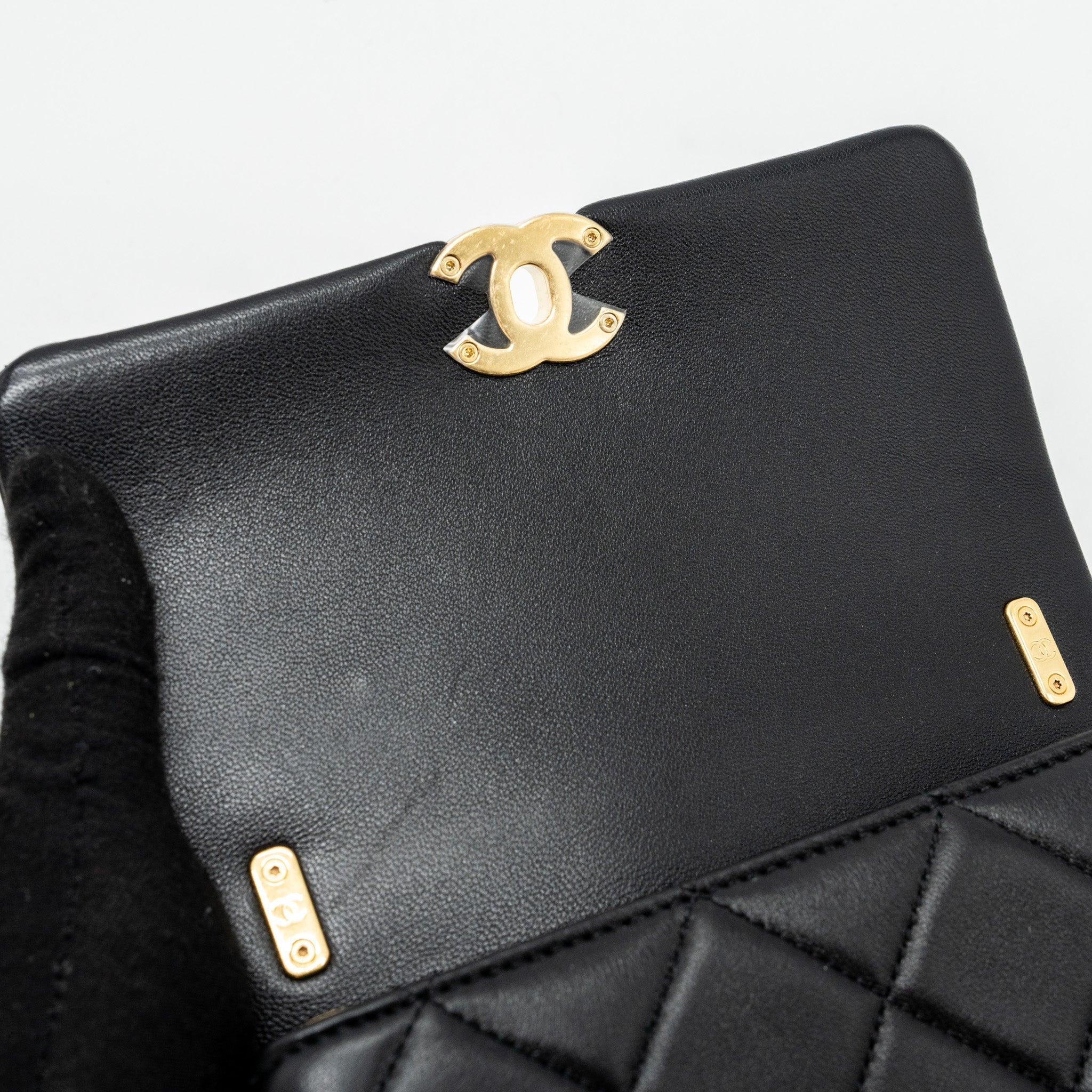 CHANEL LOGO CHAIN HANDLE FLAP BAG LAMBSKIN BLACK GHW(MICROCHIP)