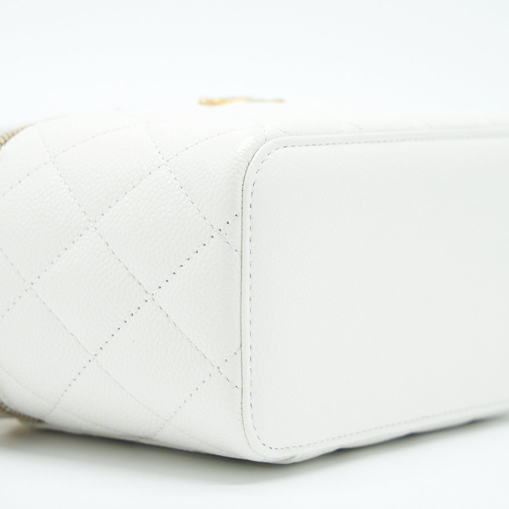 CHANEL 22S LOGO TOP HANDLE LONG VANITY WITH CHAIN CAVIAR WHITE GHW