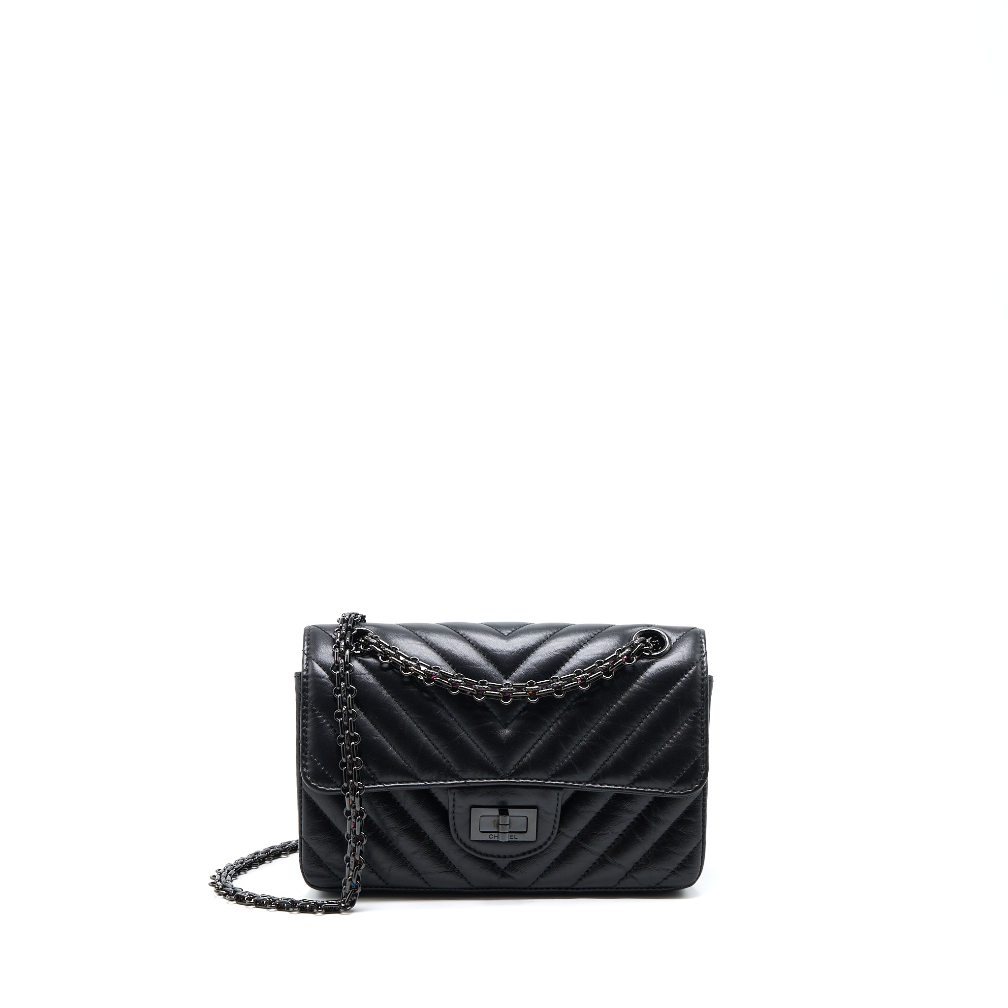 CHANEL MINI 2.55 REISSUE CHEVRON CALFSKIN SO BLACK