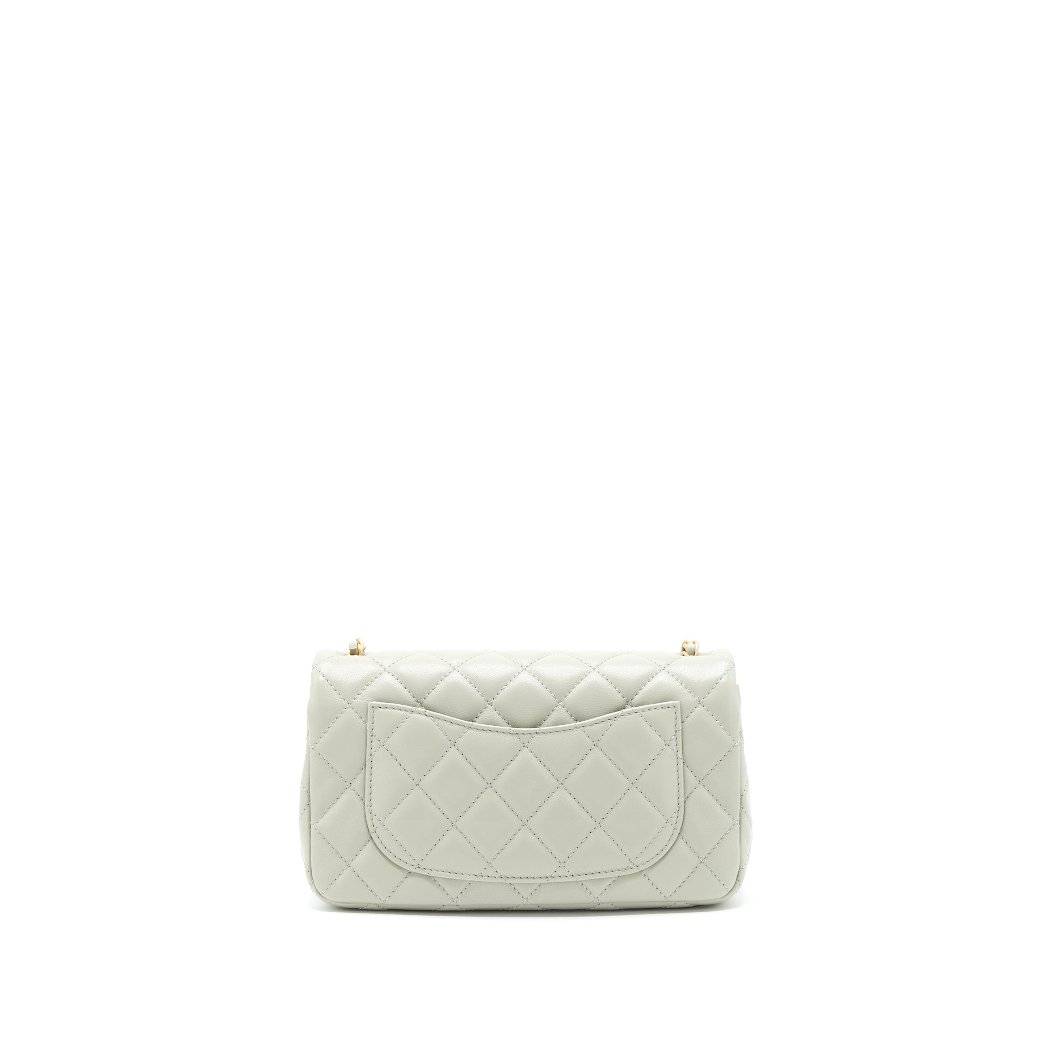CHANEL 22C LIGHT PEARL CRUSH MINI FLAP BAG LAMBSKIN LIGHT GREY GHW (MICROCHIP)