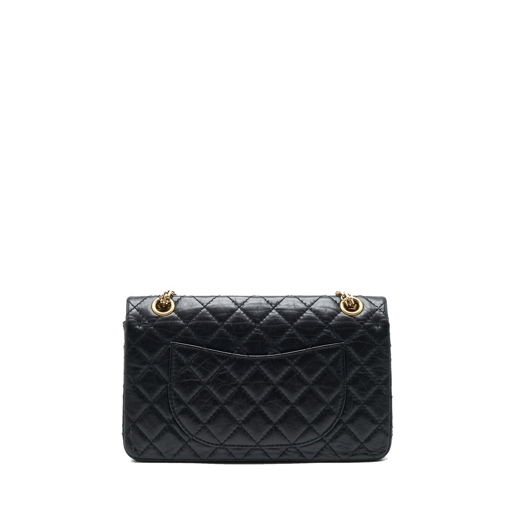 CHANEL 2.55 225 SMALL REISSUE DOUBLE FLAP BAG AGED CALFSKIN BLACK GHW