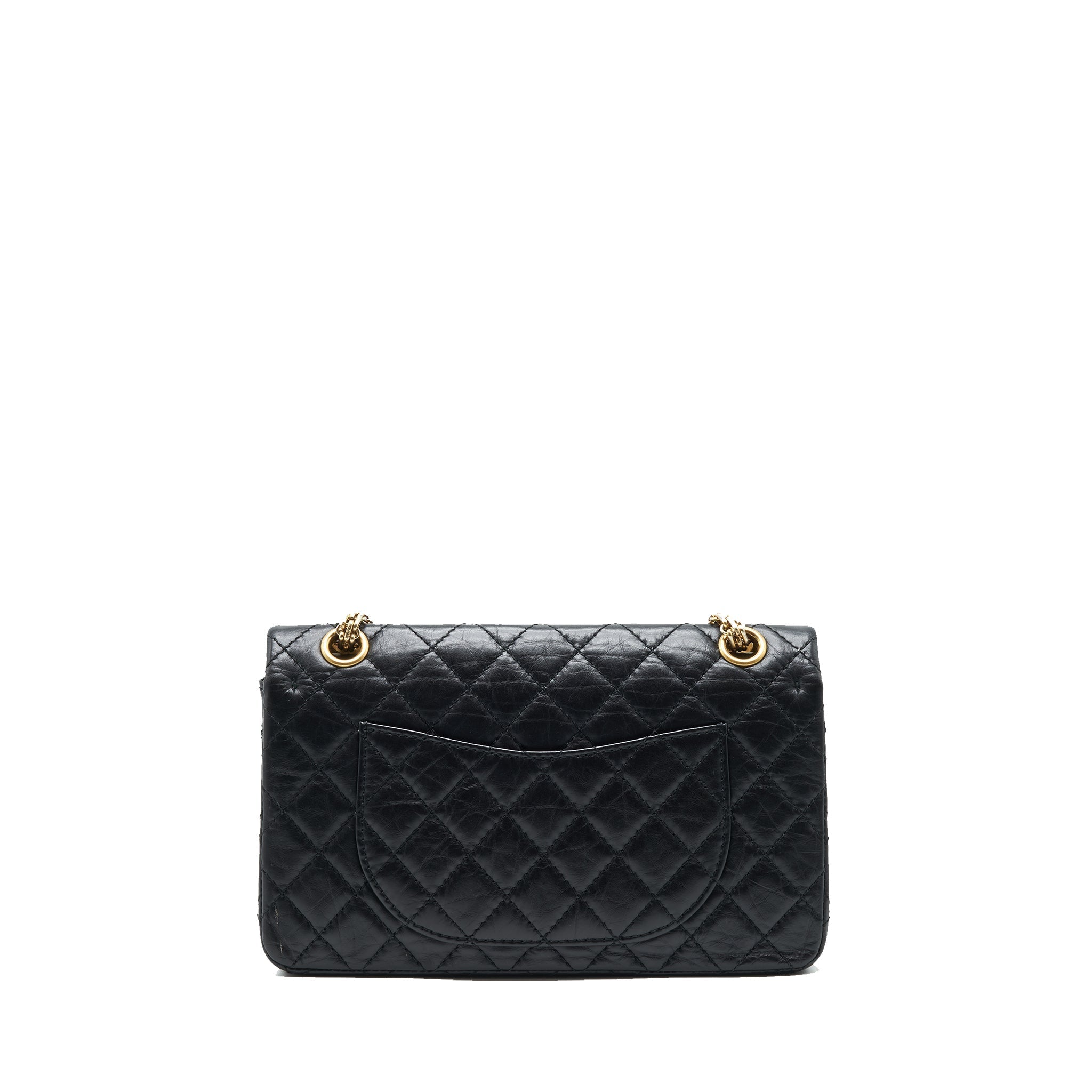 CHANEL 2.55 225 SMALL REISSUE DOUBLE FLAP BAG AGED CALFSKIN BLACK GHW