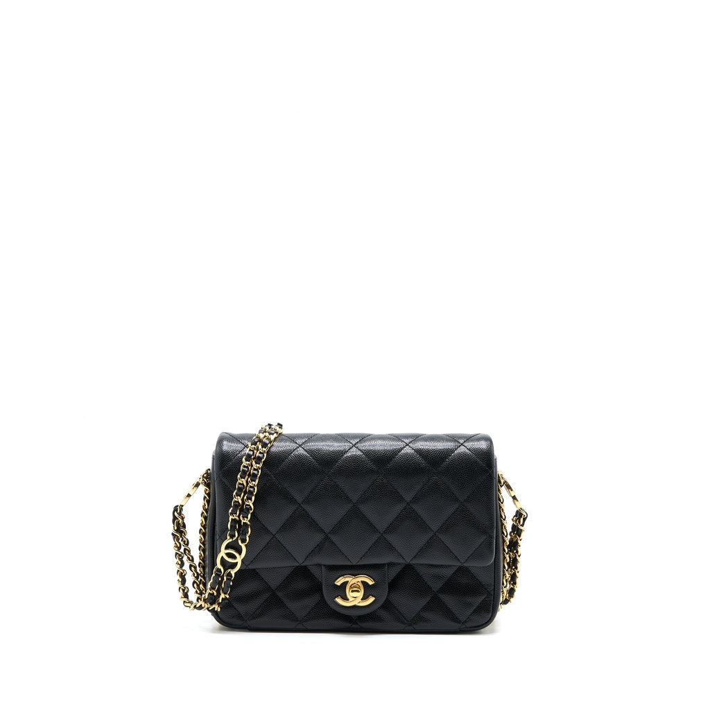 CHANEL 23C MINI FLAP BAG WITH CC LOGO CHAIN GRAINED CALFSKIN BLACK GHW (MICROCHIP)