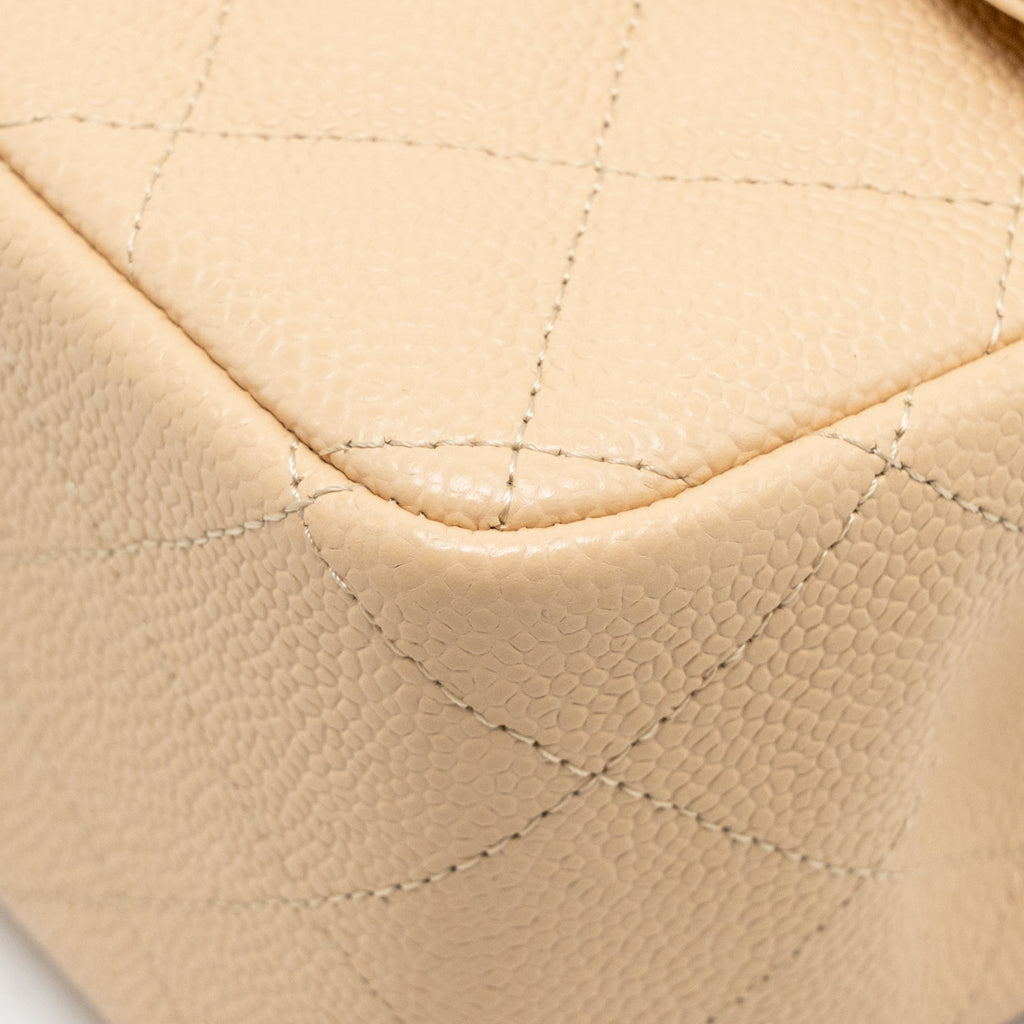CHANEL JUMBO CLASSIC DOUBLE FLAP BAG CAVIAR BEIGE SHW