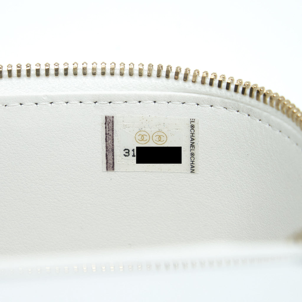 CHANEL 22S LOGO TOP HANDLE LONG VANITY WITH CHAIN CAVIAR WHITE GHW