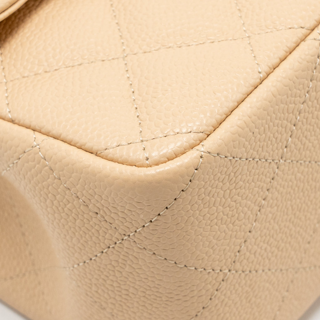 CHANEL JUMBO CLASSIC DOUBLE FLAP BAG CAVIAR BEIGE SHW