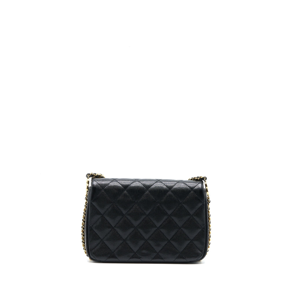 CHANEL 23C MINI FLAP BAG WITH CC LOGO CHAIN GRAINED CALFSKIN BLACK GHW (MICROCHIP)