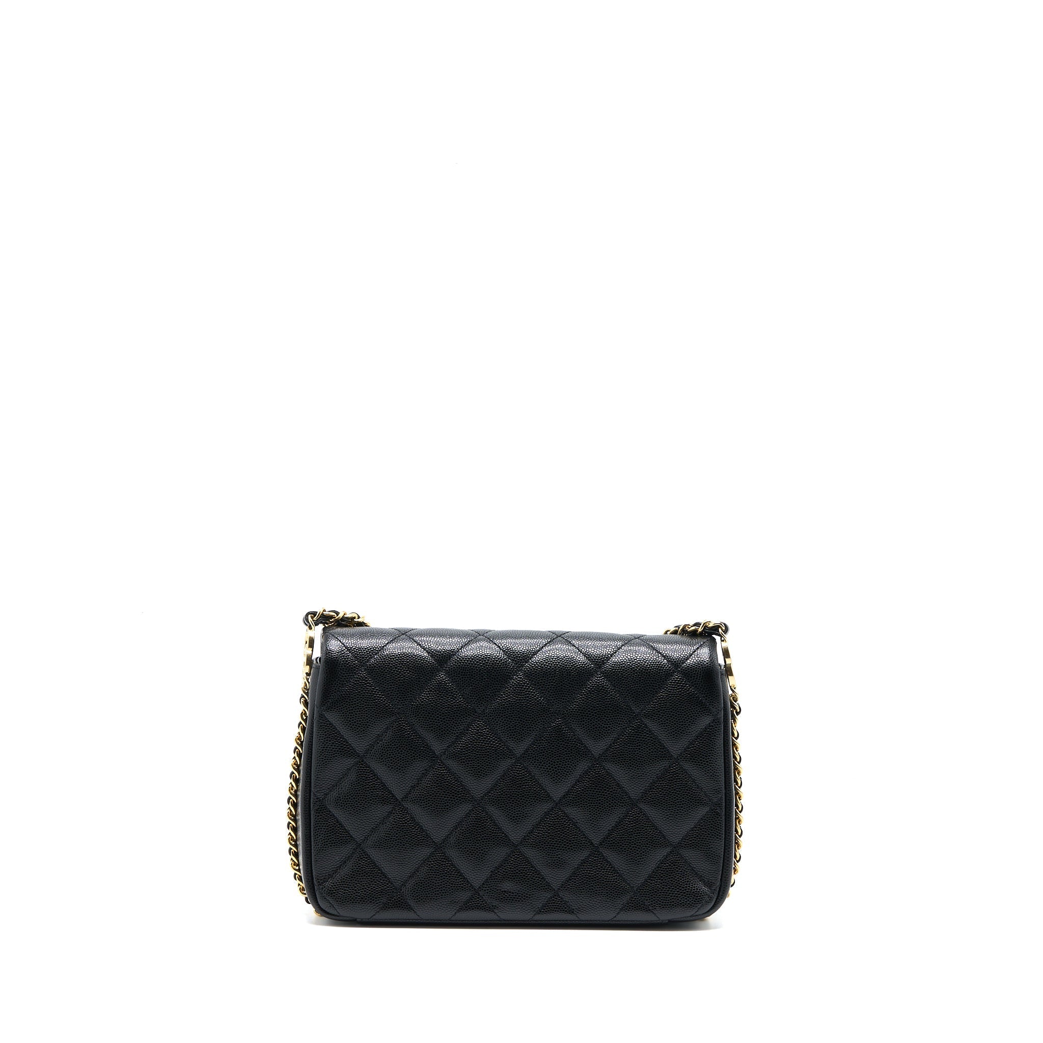 CHANEL 23C MINI FLAP BAG WITH CC LOGO CHAIN GRAINED CALFSKIN BLACK GHW (MICROCHIP)