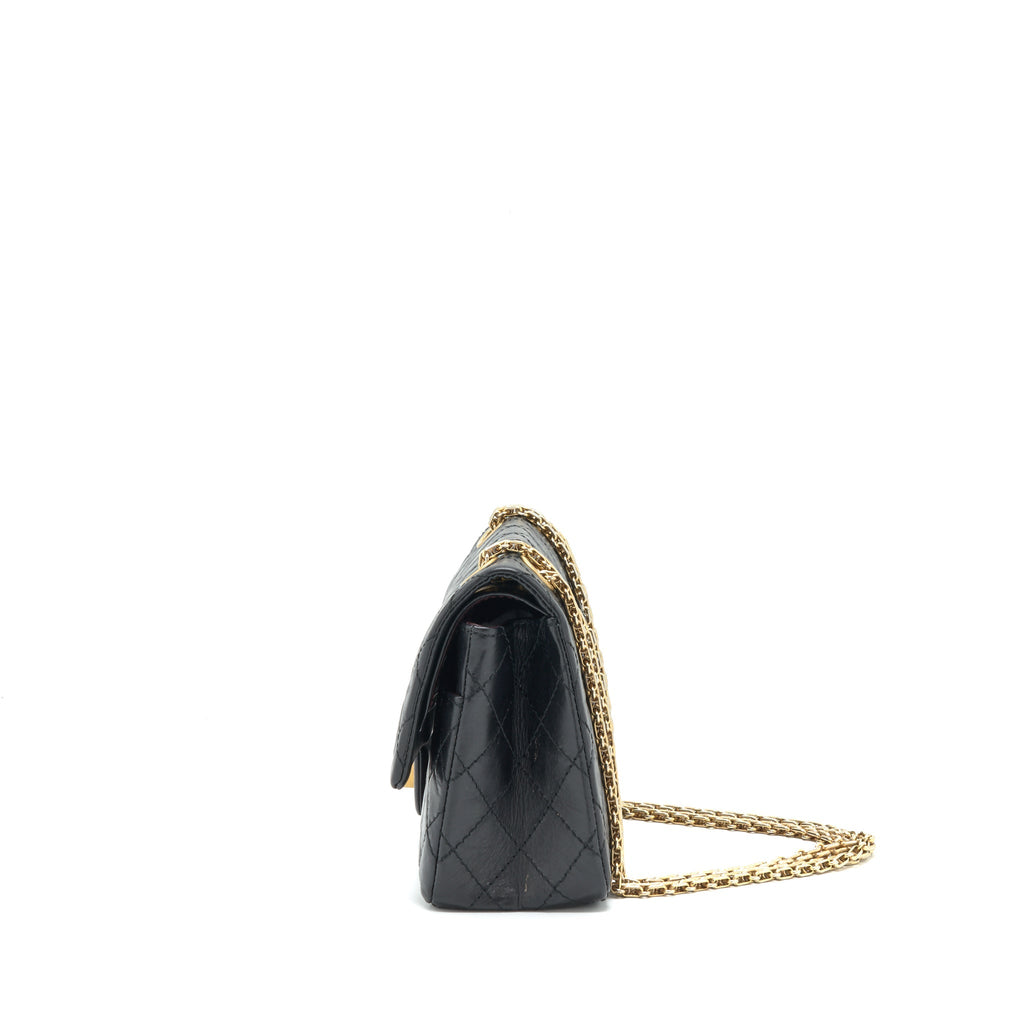 CHANEL 2.55 225 SMALL REISSUE DOUBLE FLAP BAG AGED CALFSKIN BLACK GHW