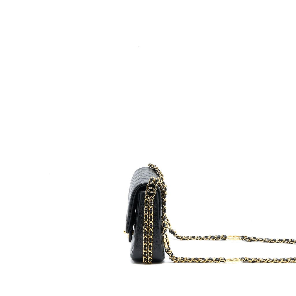 CHANEL 23C MINI FLAP BAG WITH CC LOGO CHAIN GRAINED CALFSKIN BLACK GHW (MICROCHIP)