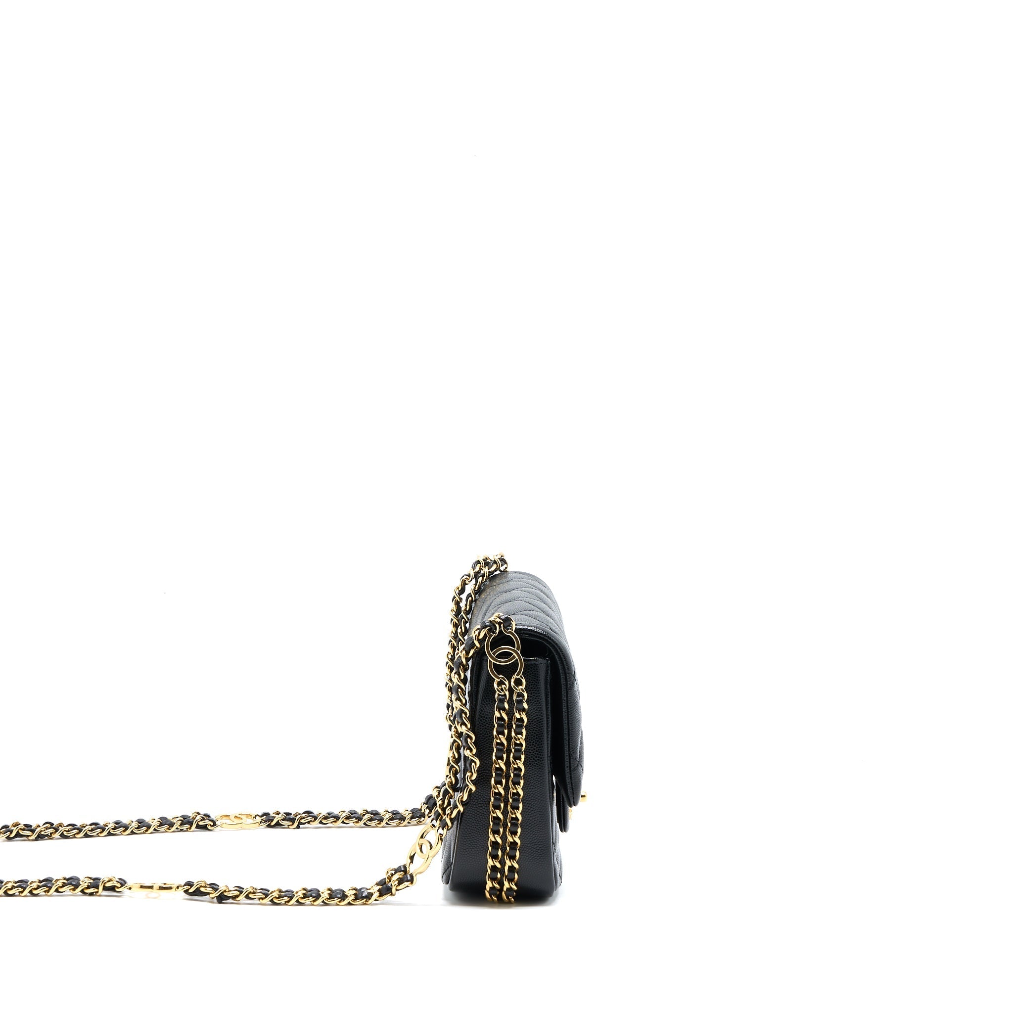 CHANEL 23C MINI FLAP BAG WITH CC LOGO CHAIN GRAINED CALFSKIN BLACK GHW (MICROCHIP)