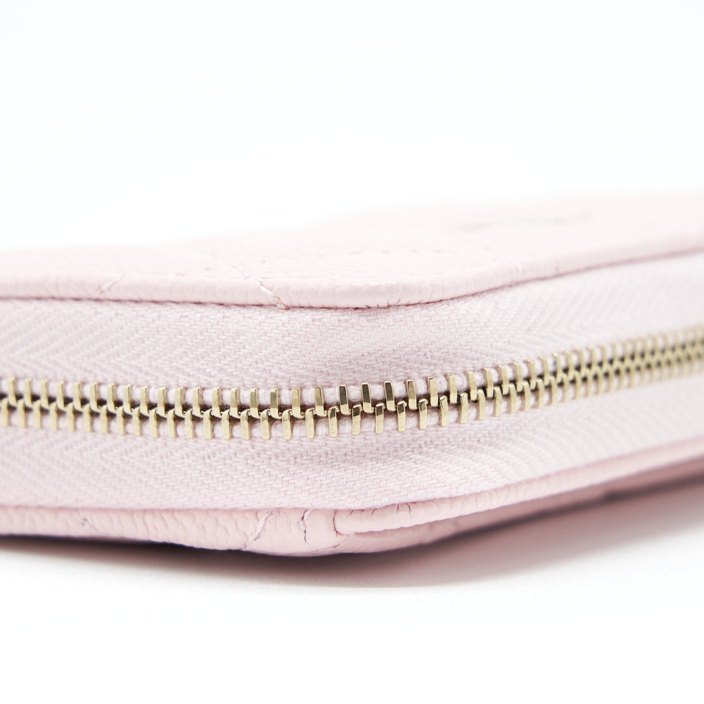 CHANEL ZIP CARD HOLDER CAVIAR LIGHT PINK LGHW