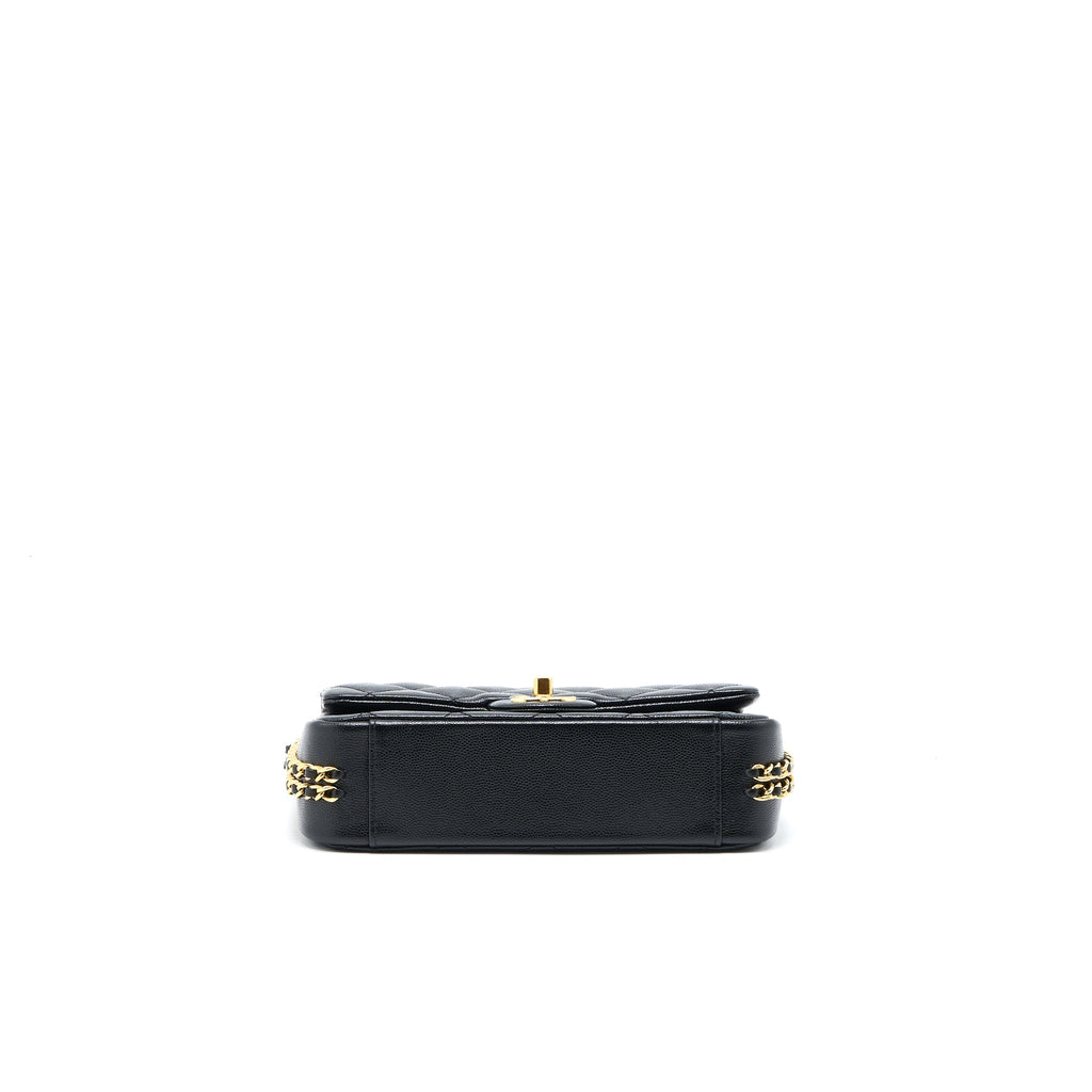 CHANEL 23C MINI FLAP BAG WITH CC LOGO CHAIN GRAINED CALFSKIN BLACK GHW (MICROCHIP)