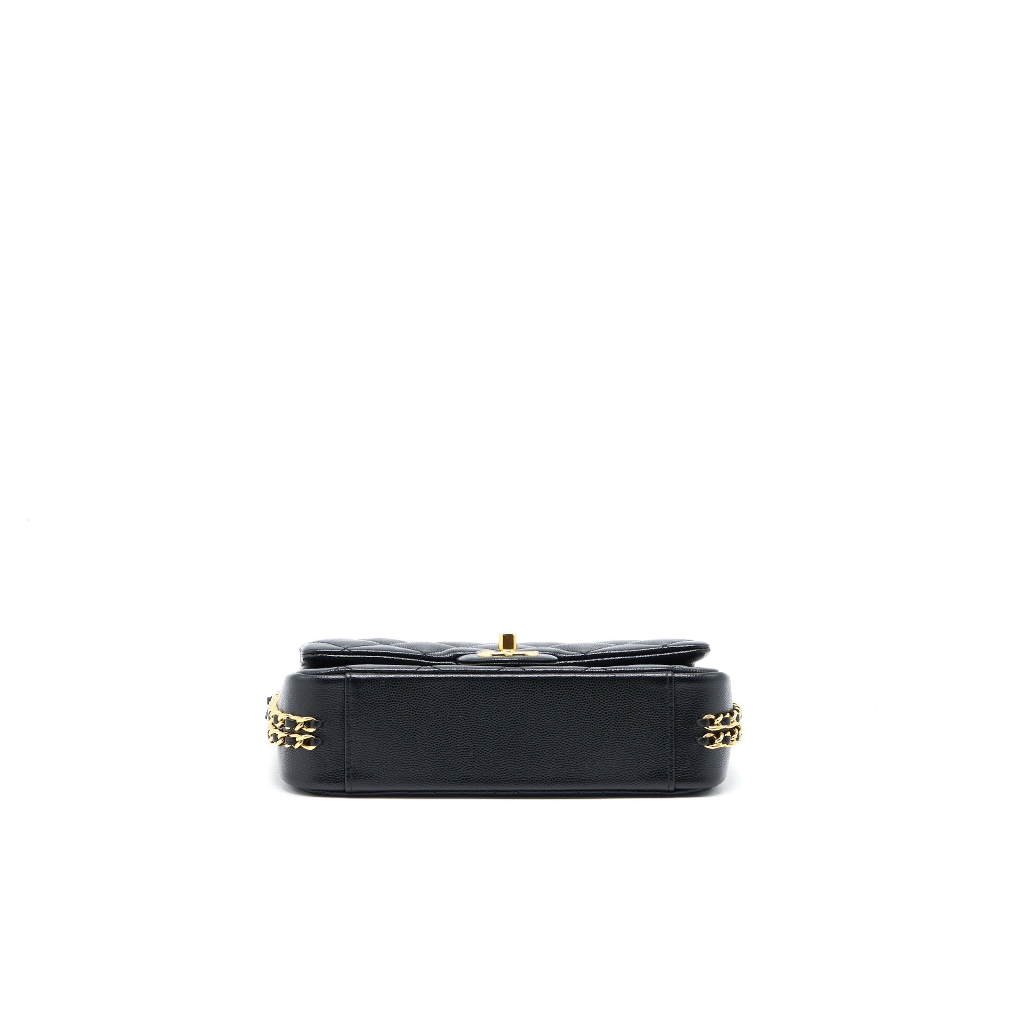 CHANEL 23C MINI FLAP BAG WITH CC LOGO CHAIN GRAINED CALFSKIN BLACK GHW (MICROCHIP)
