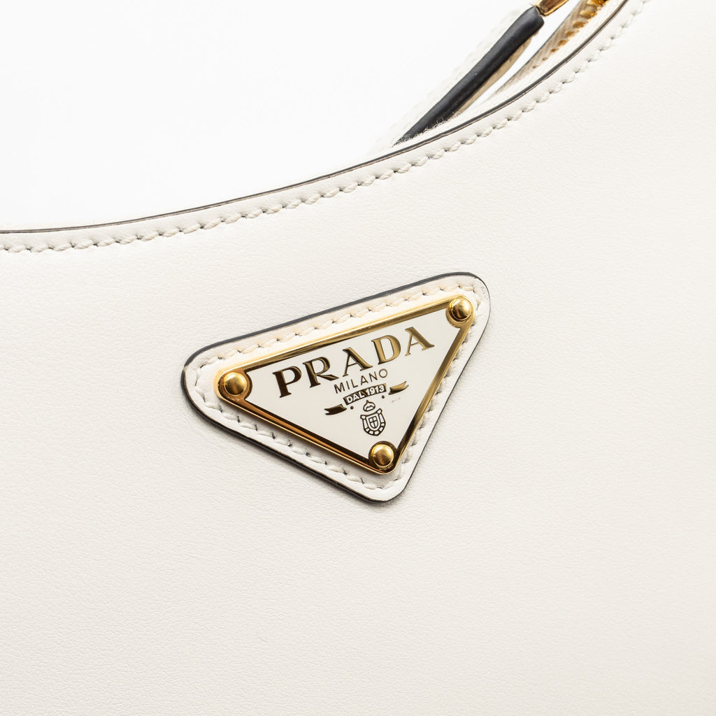 PRADA ARQUÉ SMALL SHOULDER BAG CALFSKIN WHITE GHW