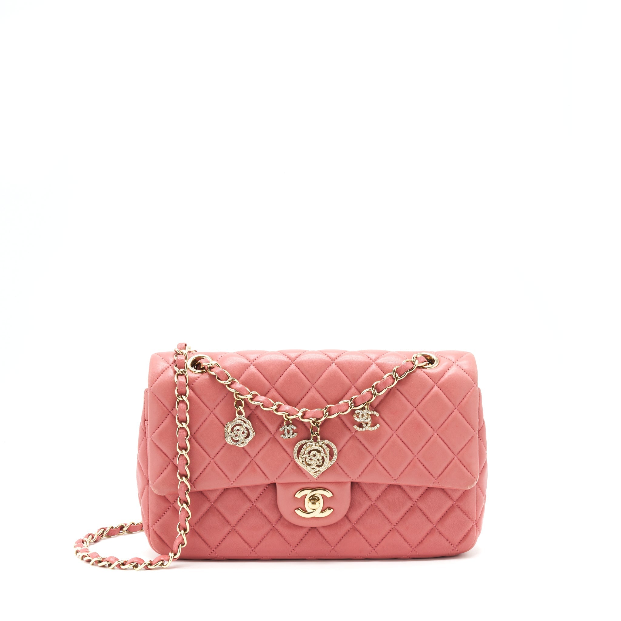 CHANEL LIMITED CHARM FLAP BAG LAMBSKIN PINK LGHW