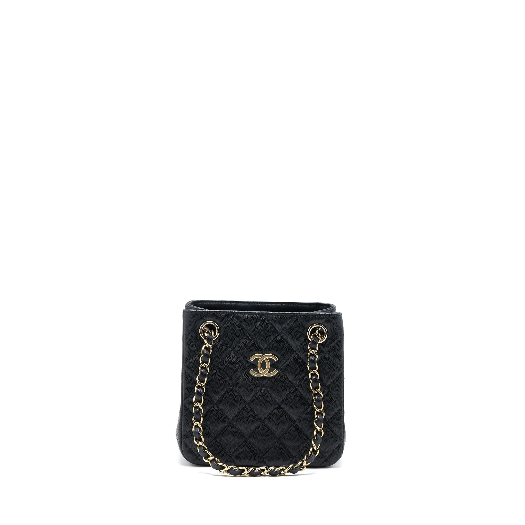 CHANEL MINI BUCKET TOTE BAG CAVIAR BLACK LGHW (MICROCHIP)