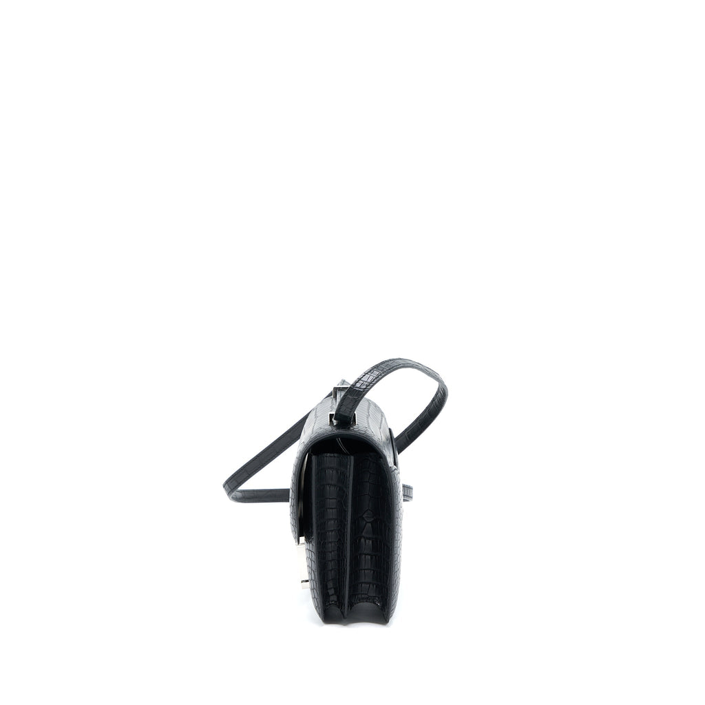 HERMES MINI CONSTANCE MAT ALLIGATOR MISSISSIPPIANS BLACK WITH LIZARD BUCKLE SHW