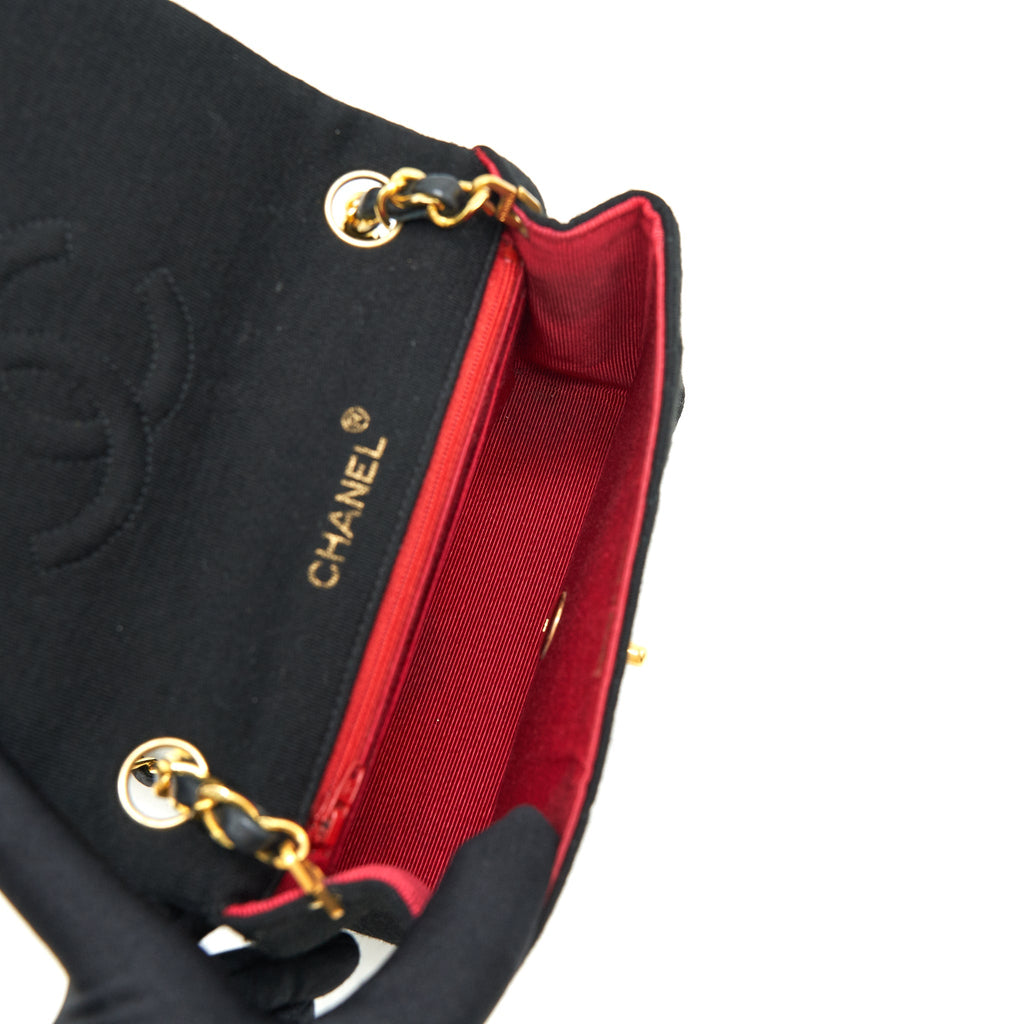 CHANEL VINTAGE FABRIC MINI SQUARE FLAP BAG BLACK GHW