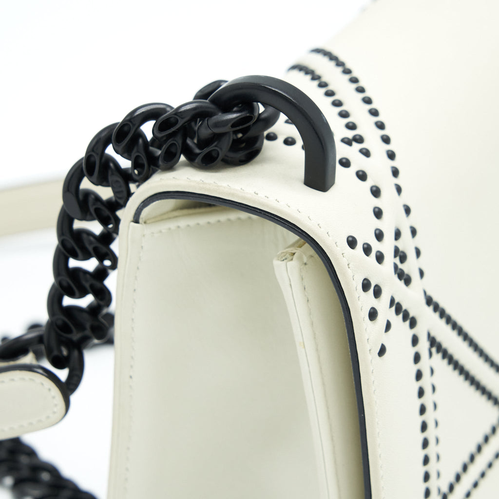 DIOR SMALL STUDDED DIORAMA WHITE WITH BLACK HARDWARE