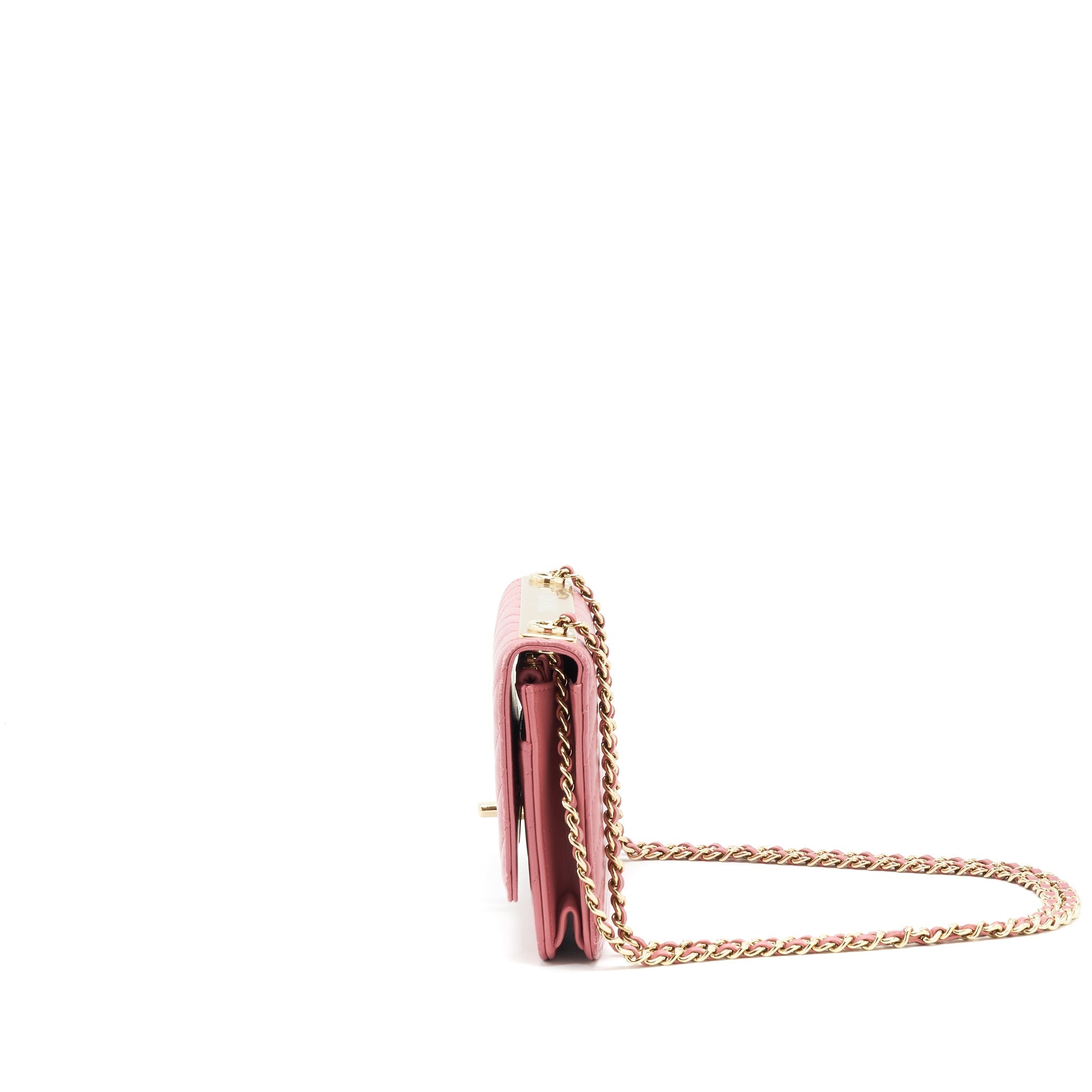 CHANEL CHEVRON TRENDY CC WALLET ON CHAIN LAMBSKIN PINK LGHW