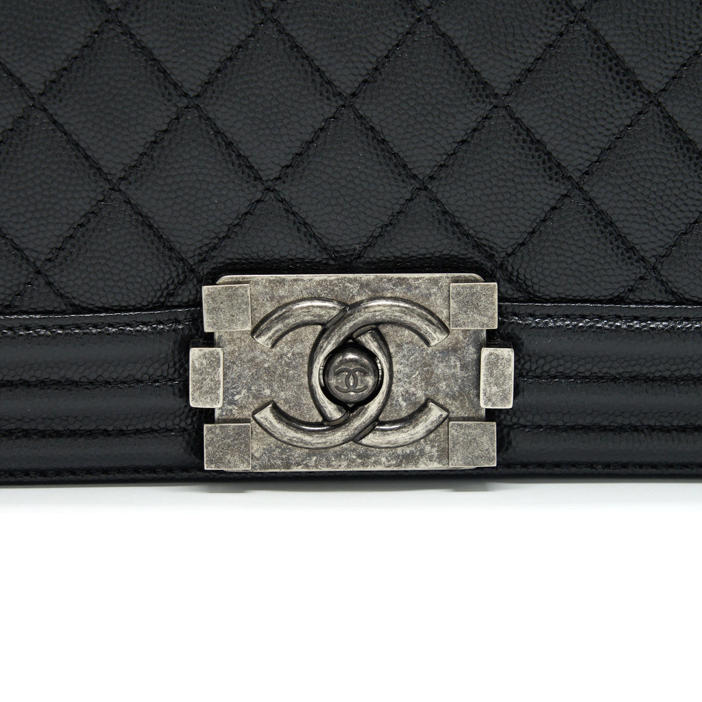 CHANEL CAVIAR OLD MEDIUM LEBOY BAG BLACK WITH RUTHENIUM HARDWARE