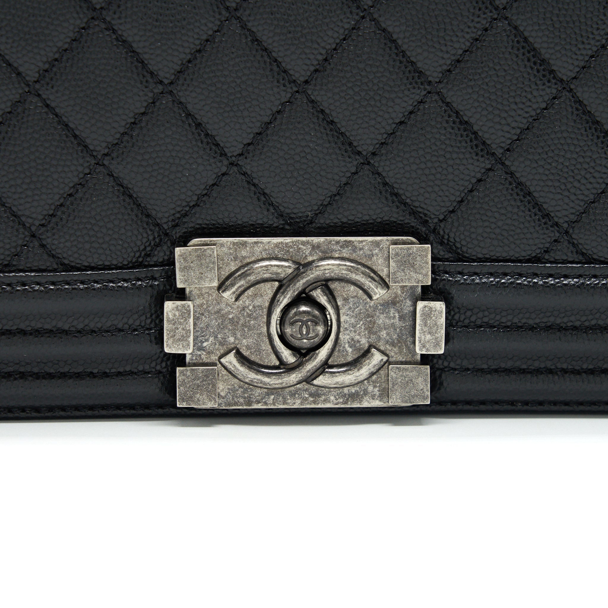 CHANEL CAVIAR OLD MEDIUM LEBOY BAG BLACK WITH RUTHENIUM HARDWARE