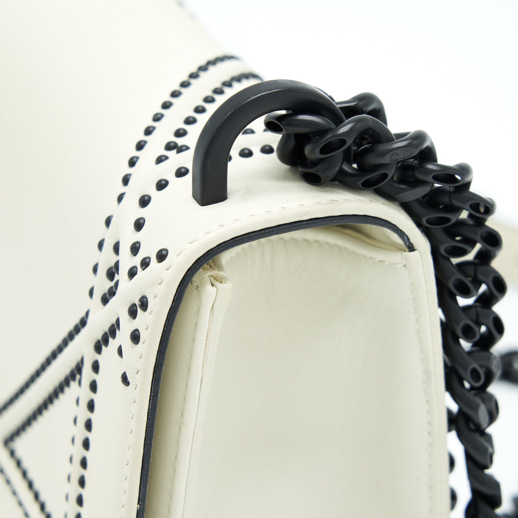 DIOR SMALL STUDDED DIORAMA WHITE WITH BLACK HARDWARE