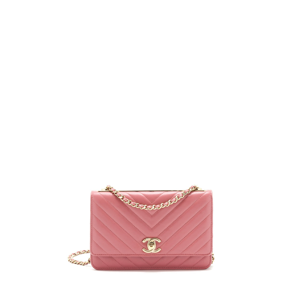 CHANEL CHEVRON TRENDY CC WALLET ON CHAIN LAMBSKIN PINK LGHW