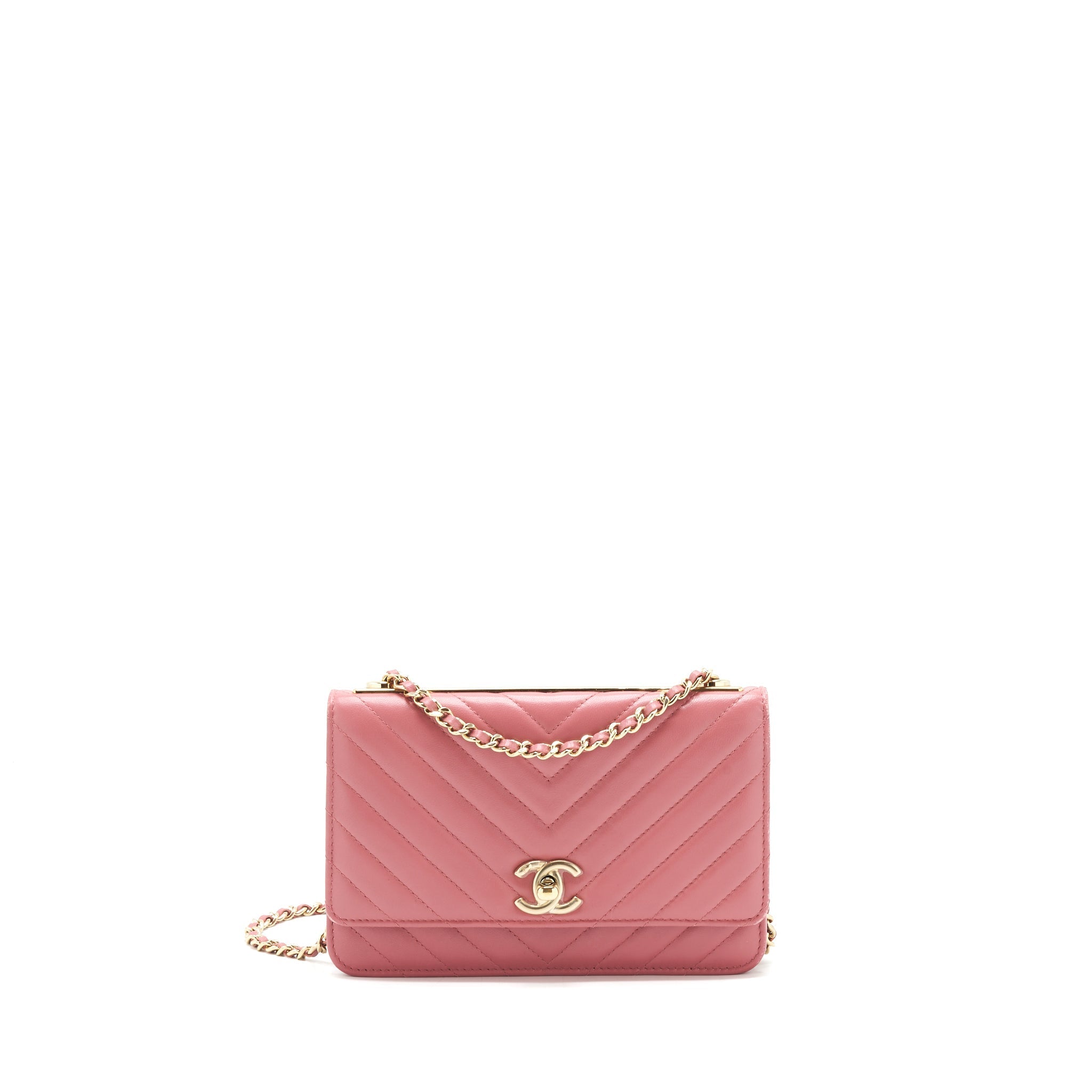 CHANEL CHEVRON TRENDY CC WALLET ON CHAIN LAMBSKIN PINK LGHW