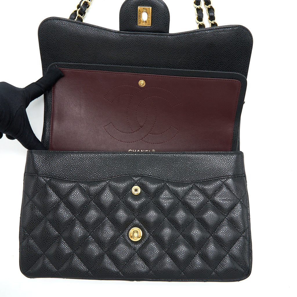CHANEL CLASSIC JUMBO DOUBLE FLAP BAG CAVIAR BLACK GHW