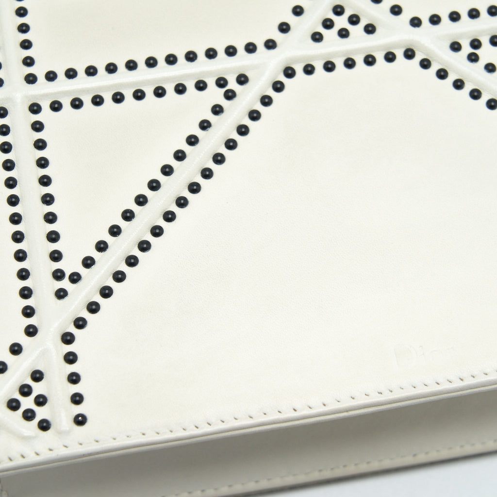DIOR SMALL STUDDED DIORAMA WHITE WITH BLACK HARDWARE