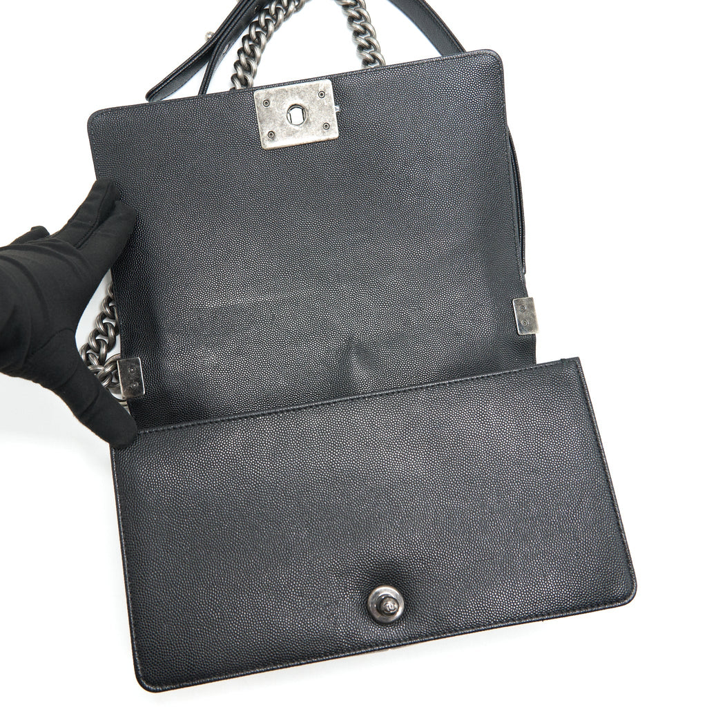 CHANEL CAVIAR OLD MEDIUM LEBOY BAG BLACK WITH RUTHENIUM HARDWARE