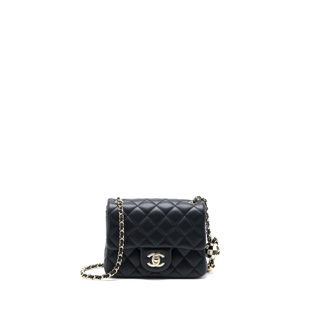CHANEL 23C PEARL CRUSH MINI SQUARE FLAP BAG LAMBSKIN BLACK LGHW (MICROCHIP)