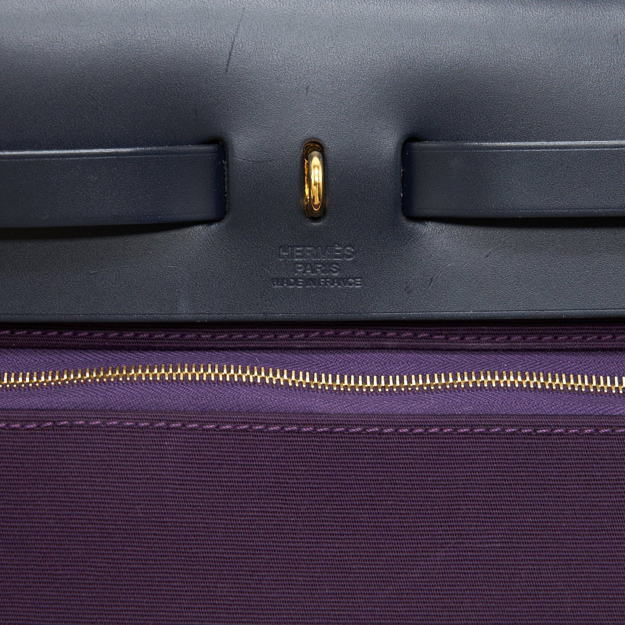 HERMES HERBAG ZIP 31 RETOURNE BAG, CASSIE/ BLEU INDIGO WITH AN EXTRA TWILLY
