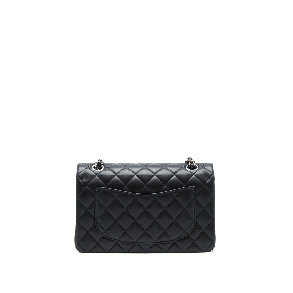 CHANEL SMALL CLASSIC DOUBLE FLAP BAG LAMBSKIN BLACK SHW (MICROCHIP)